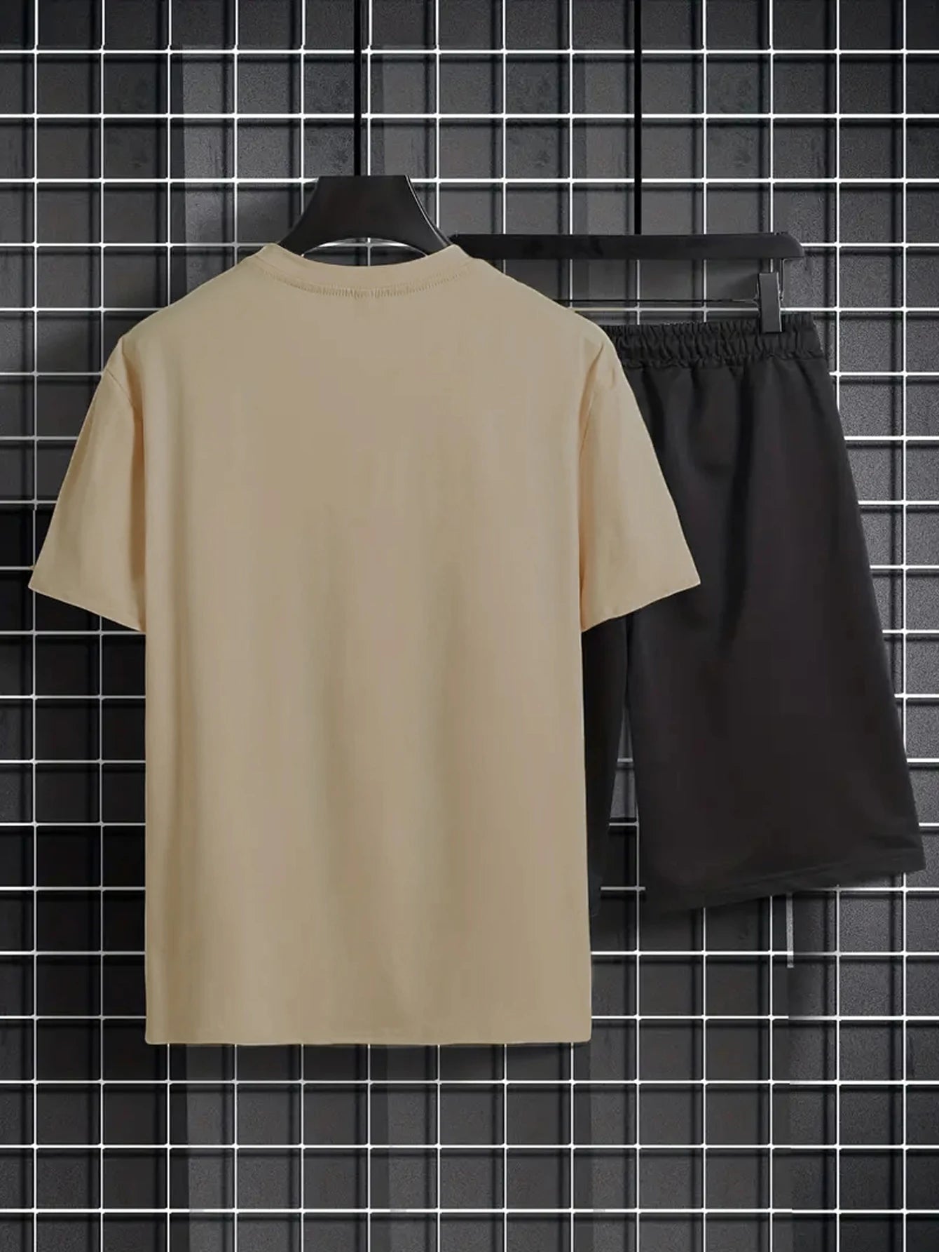 Short-sleeved shirt and shorts summer men's suit simple fitted T-shirt letter print with the same printed shorts two-piece set