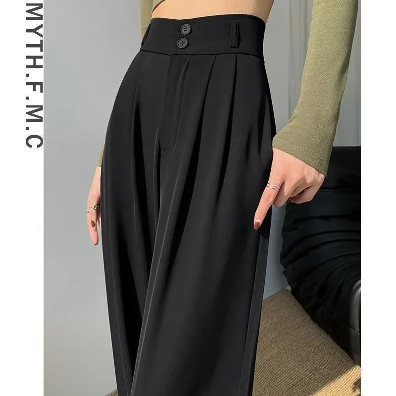 Elegant Wide Leg Pants Women's High Waist  Baggy Pants Office Ladies Fashion Loose Suit Trousers Streetwear