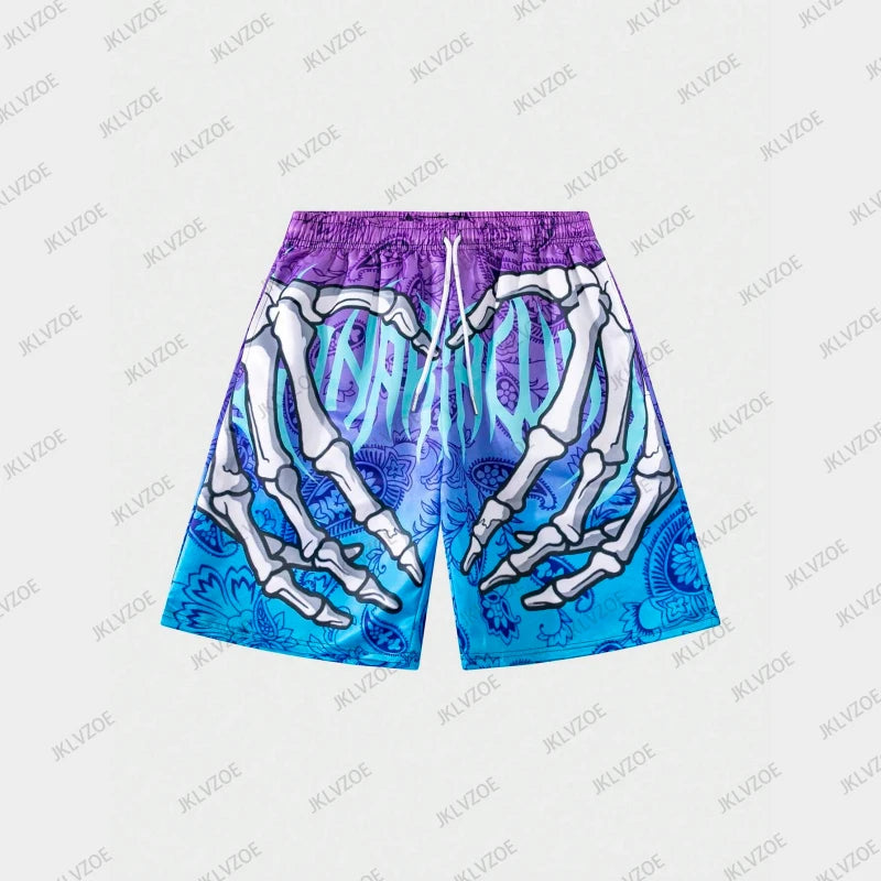 Summer Trend Skeleton Hand Graphic Beach Shorts For Men Fashion Cool 3D Printed Short Pants Loose Surfing Hip Hop Swim Trunks