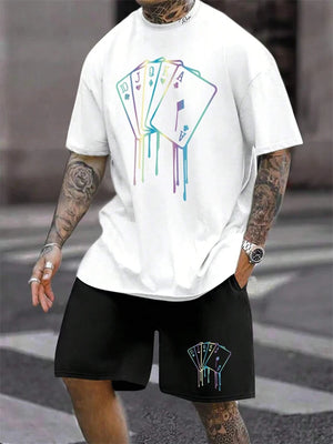 Men's Short Sleeve Shorts Set Fashion King Printed T-Shirt Shorts Sets of Casual Round Neck Breathable Sportswear