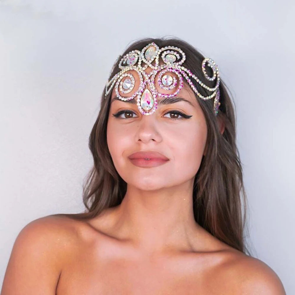 Colorful Flower Forehead Chain Headwear Jewelry  Rhinestone Headpiece