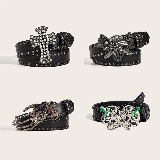 Gothic Punk Leather Belt For Women Men Metal Buckle Waist Strap Designer Luxury Decorative Waistband