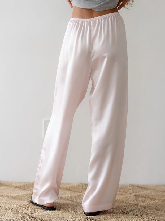 Women s Elegant Satin Lounge Pants with Stretchy Waistband and Flowy Wide Legs for Comfortable Casual Wear
