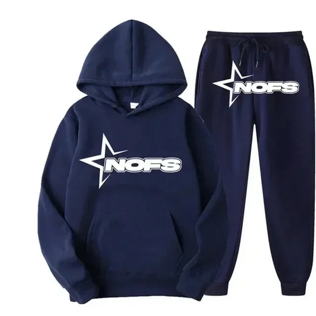 Trendy Kangaroo Pocket Hoodie And Sweatpants 2 Piece Set For Man Casual Letter Printed Outfits  Elastic Waist Pants Suit