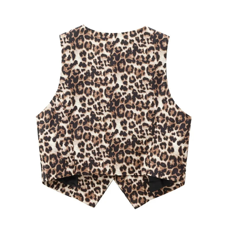 Leopard Print Vests for Women Waistcoat Cropped Sleeveless Vest Woman Fashion Short Women Streetwear