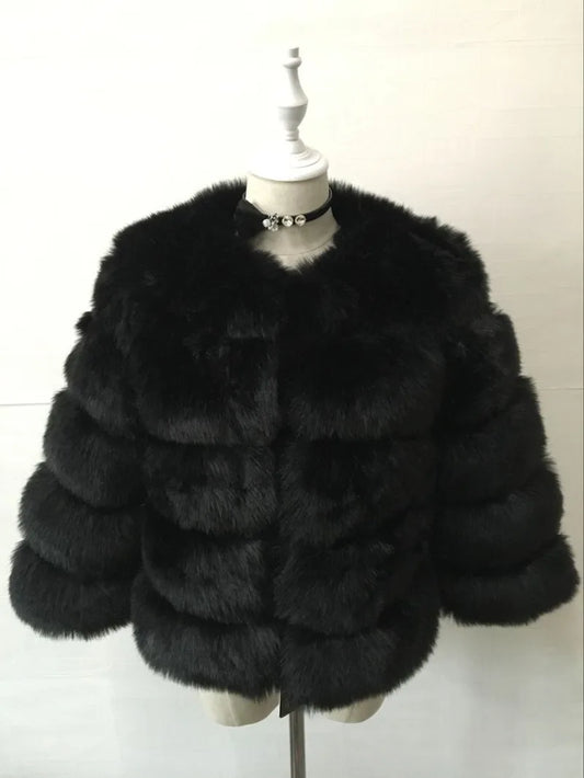 Faux Fur Coat Fashion Faux Fox Fur Fluffy Jacket High Quality