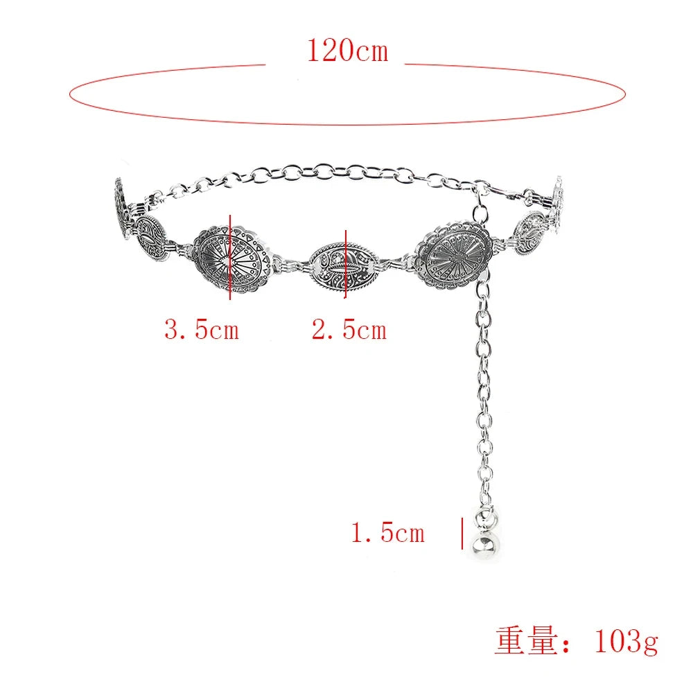 Retro Style WOMEN'S Metal Waist Chain Accessories Decorative Circle Carved Chain Belt High Style Accessories