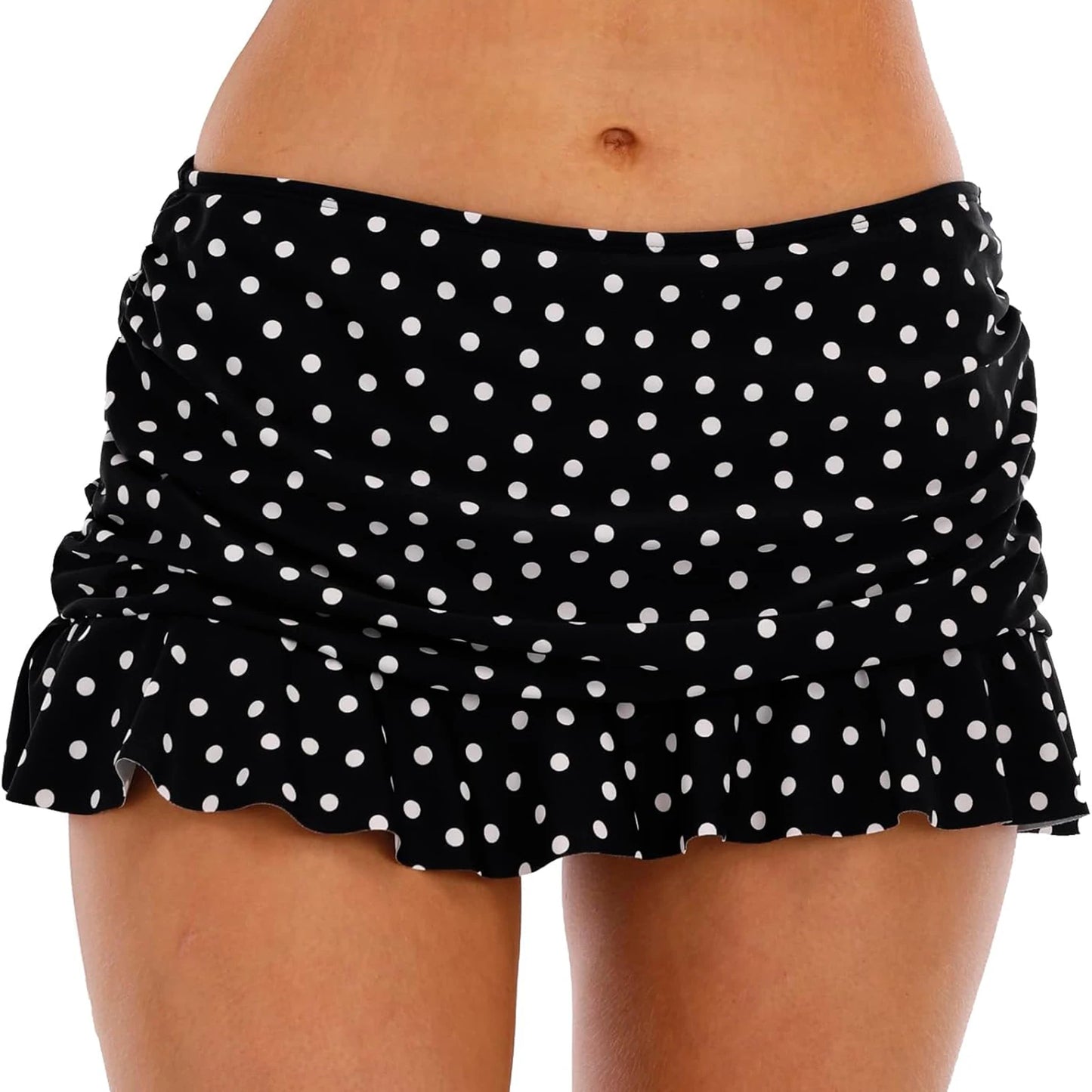High Waisted Swimsuit Skirts with Flounce Hem and Ruched Detail Solid Color Mini Skirt Bikini Bottoms for Beachwear