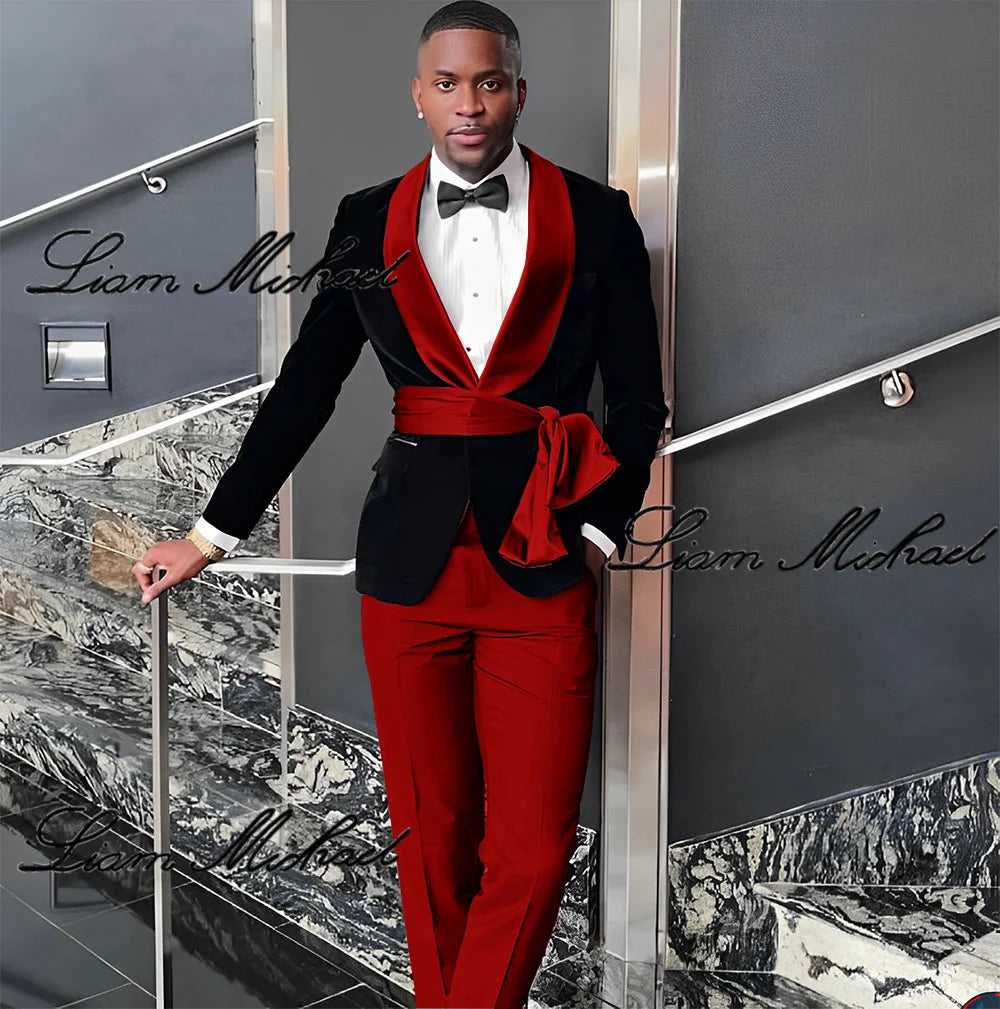 Velvet Jacket Men's 3 Piece Suit Wedding Groom Tuxedo Fashion Customized Men's Clothes Elegant