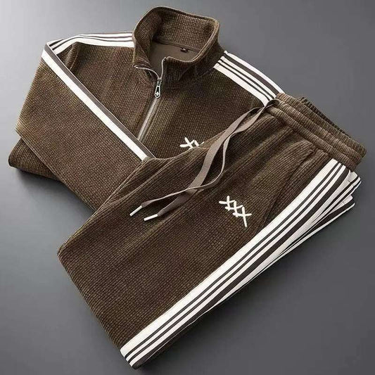 Autumn Winter warm sports Men Sets suit  zipper stand-up collar cardigan jacket straight leg sweatpants two-piece set