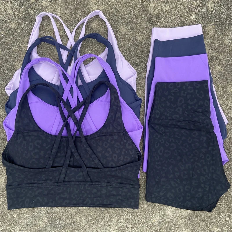 Yoga Clothes 2 Piece Gym Sports Shorts Set Women Cross Back Bra Top High Waist Shorts Fitness Suit Running Workout Tracksuit