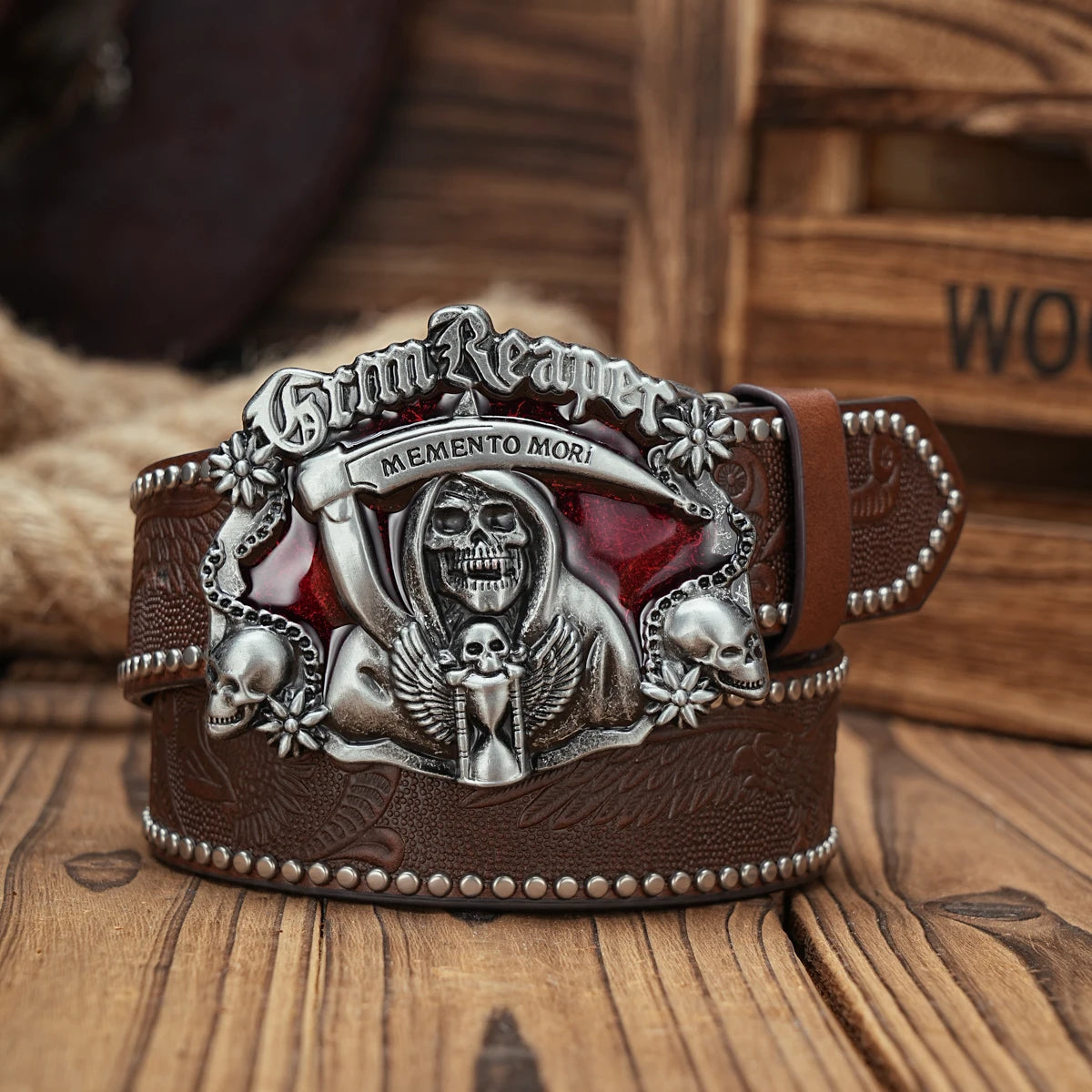 Men & Women PU Leather-Belts - Vintage Belt Eagle Engraved Leather Grim Reaper Buckle Belt for Jeans