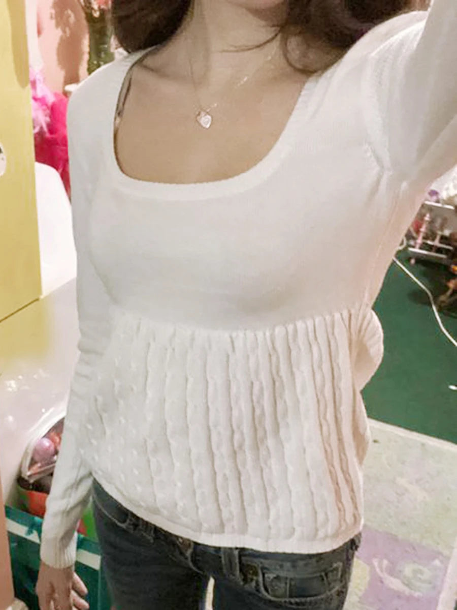 Women s Long Sleeve Crop Knit Tops  Cable Knit Sweater Fairy Grunge Tops