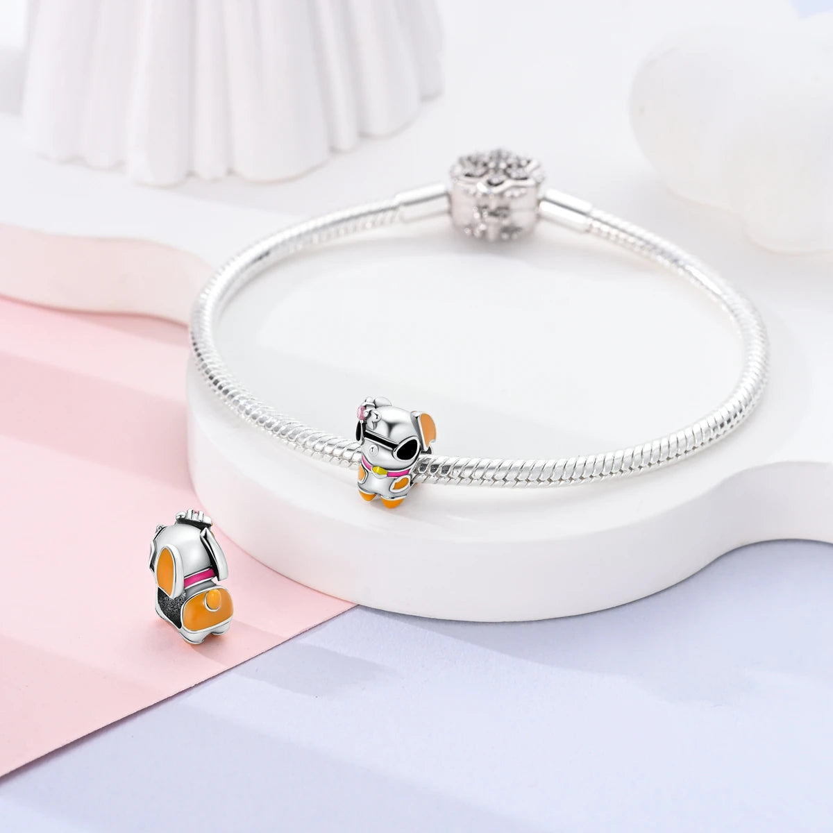 925 Sterling Silver Cute Pet Cat Dog Animal Beads Bracelet Charms