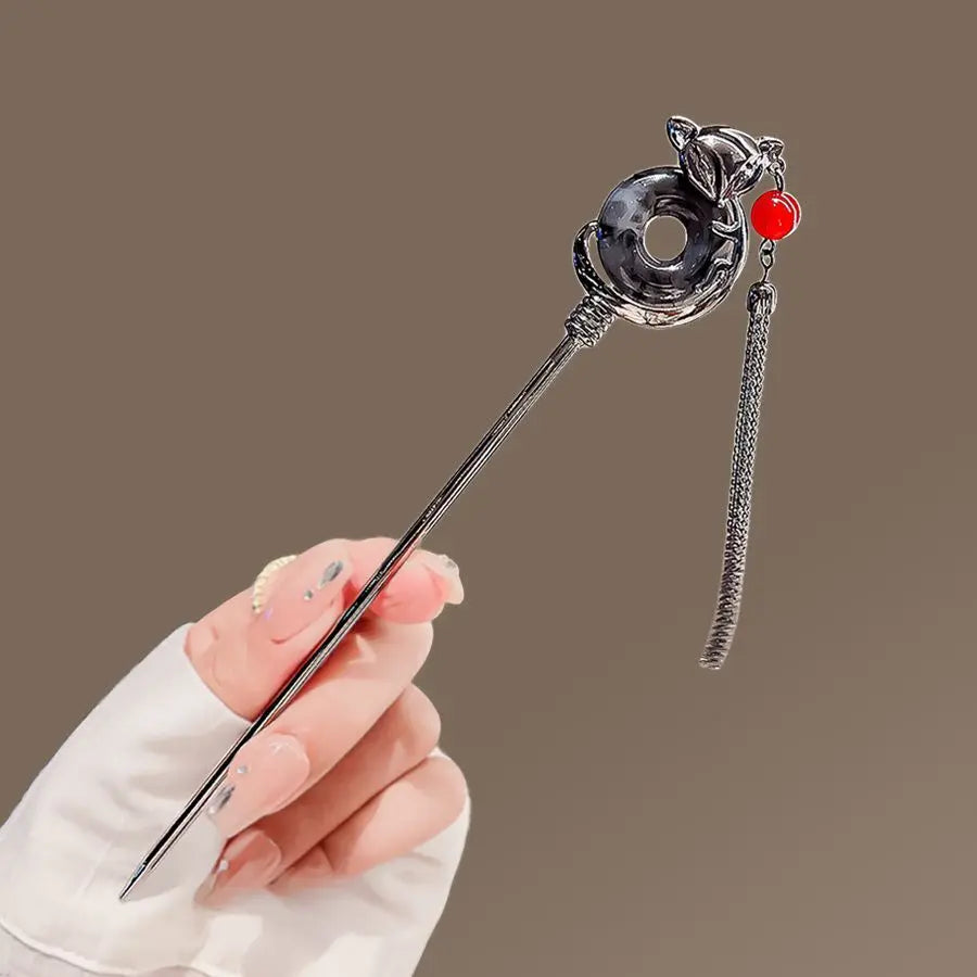 Modern Hair Stick Ink Flower Metal Tassel Hairpin Forks For Women  Beads Fringe Hair Clasp