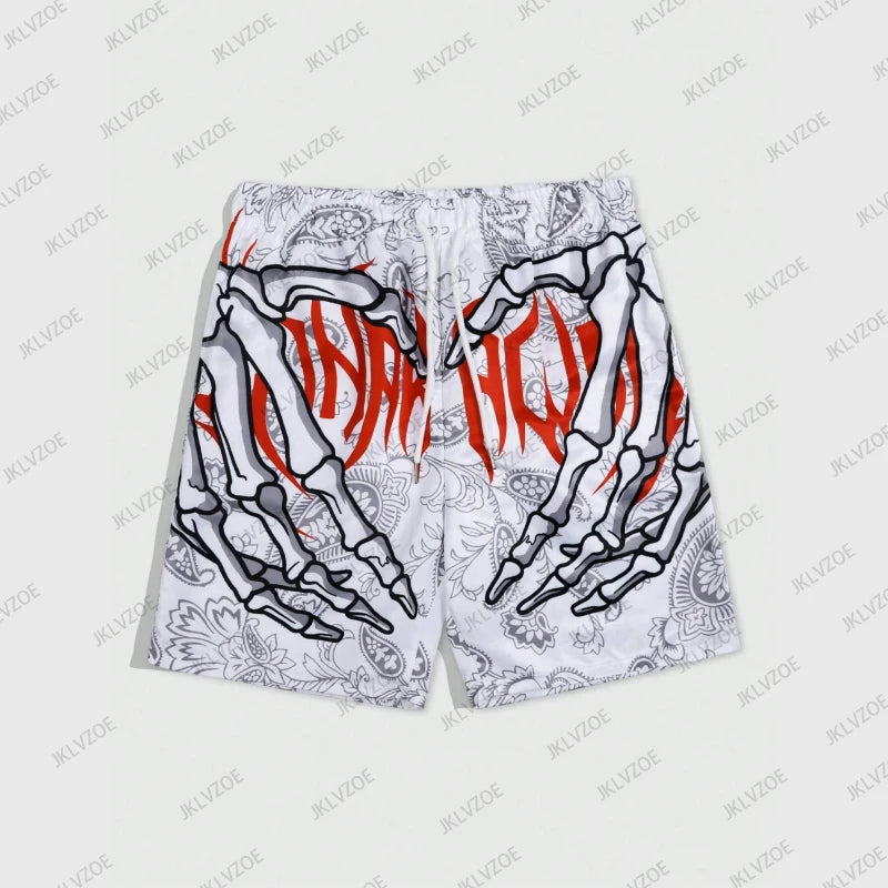 Summer Trend Skeleton Hand Graphic Beach Shorts For Men Fashion Cool 3D Printed Short Pants Loose Surfing Hip Hop Swim Trunks