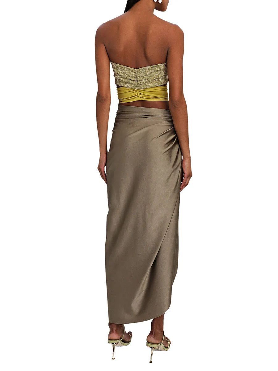 Women s Summer 2 Piece Set Off Shoulder Crop Top and High Waist Ruched Skirt Matching Outfit