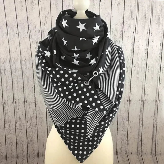 Winter Women's Floral Print Thick Warm Scarf – Windproof Double-Layer Buttoned Wrap
