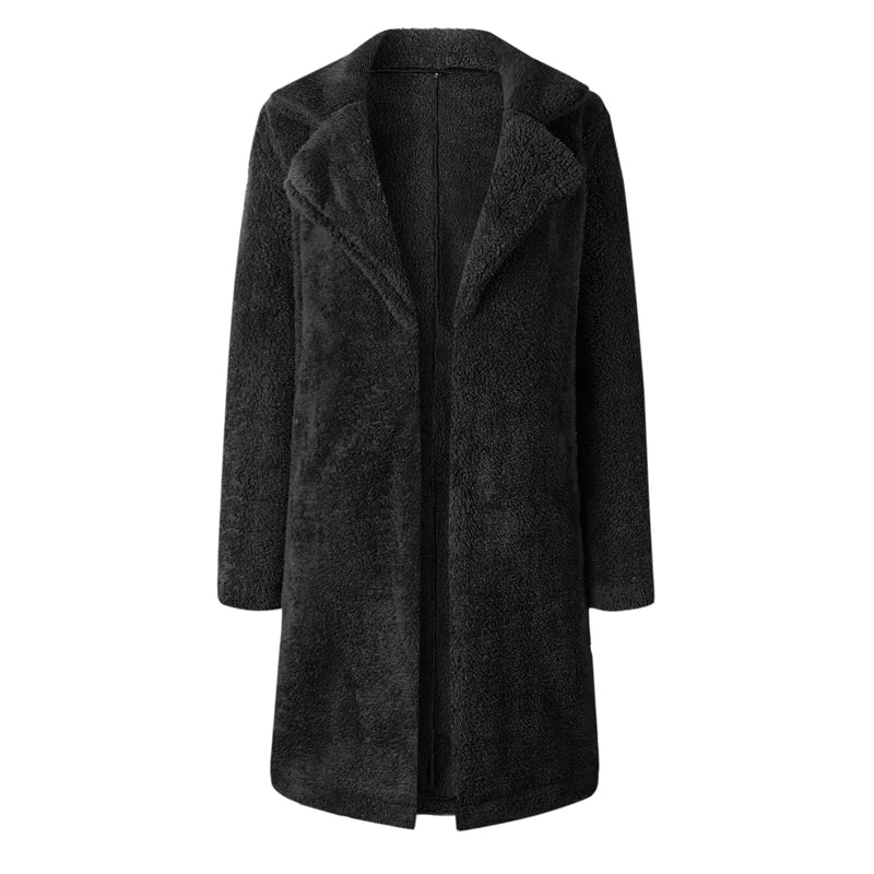 Stylish Solid Color Coat with Long Sleeves and Folded Collar Trendy Outerwear