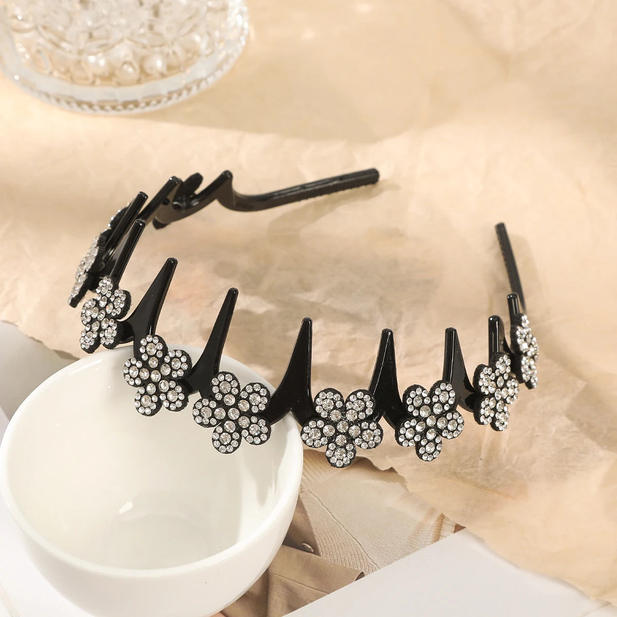 Flower Rhinestone Wave Hairband Headbands Hair Hoops Women  Retro Hair Hoops Face Wash Hairpin Fluffy Texture Toothed Comb