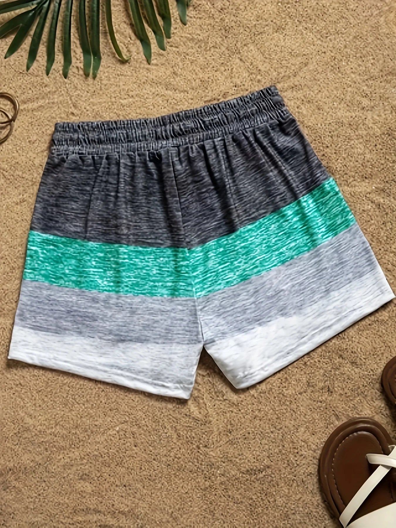 Women's Tropical Palm Printed Drawstring Shorts - Comfortable and Stylish Sportswear with Pocket Belt Perfect for Summer Casual