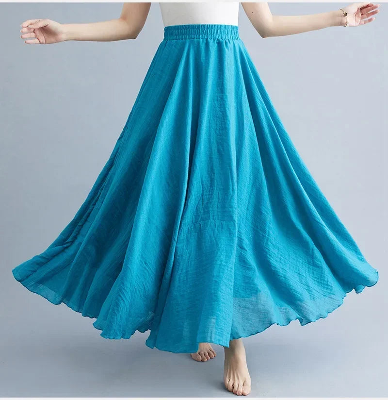 Cotton Linen Maxi  Casual Loose Long Skirt