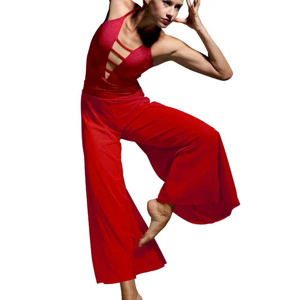 2 Piece Dance Camisole Leotard and Wide Leg Pants Outfit Contemporary Dance Wear
