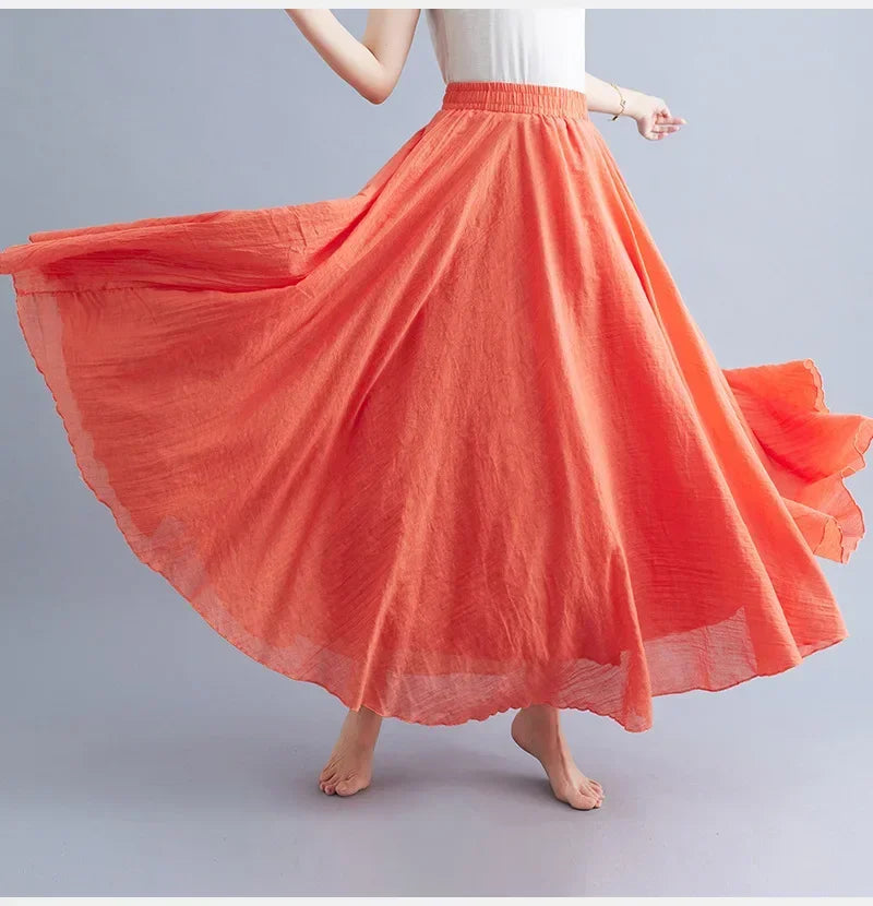 Cotton Linen Maxi  Casual Loose Long Skirt