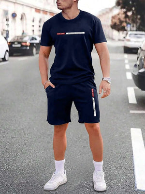 Urban street fashion trend men's crew neck short sleeve suit outdoor simple crew neck top casual and comfortable shorts
