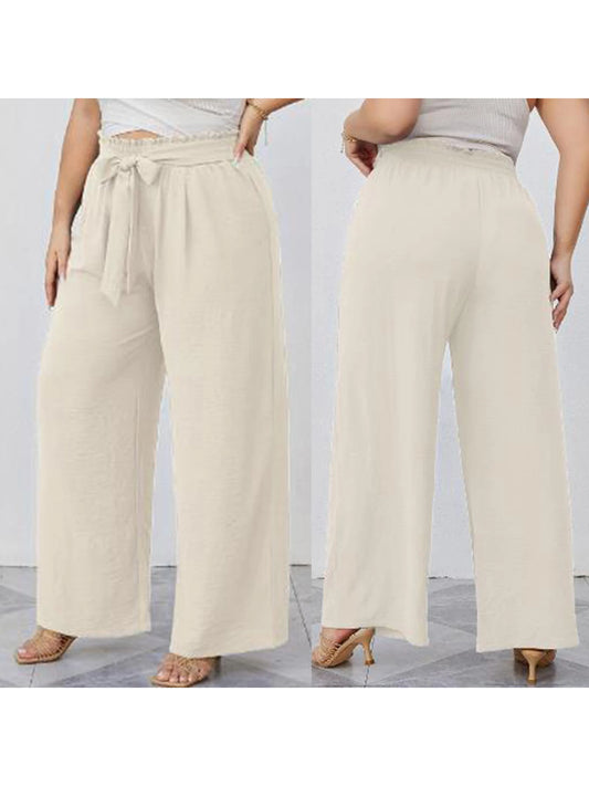 Women s Fashionable Wide Leg Trousers in Plus Size with Stylish Tie-Up Belt and Convenient Pockets for a Chic Look