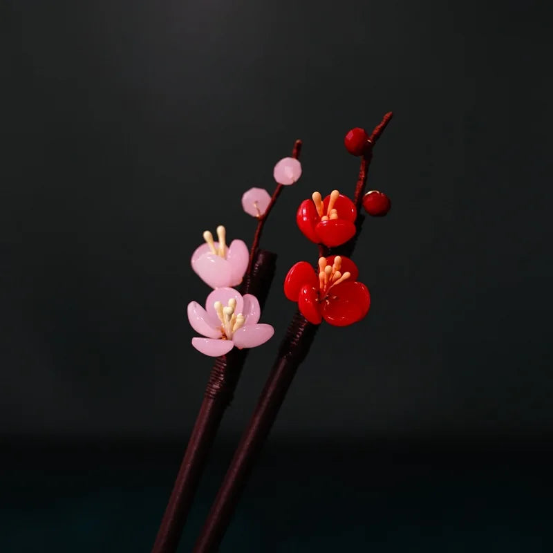 Floral Hair Pins Handmade Wooden Twist Bun Pin Chopsticks Flower Hair Clips Chinese-style Hair Stick