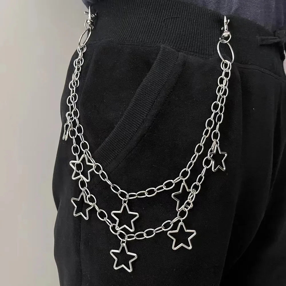 Star Double Layer Waist Chain  Decorative Pant Chain Jeans Trouser Chains Hip Hop Rock Chain Punk Retro Belt Chain