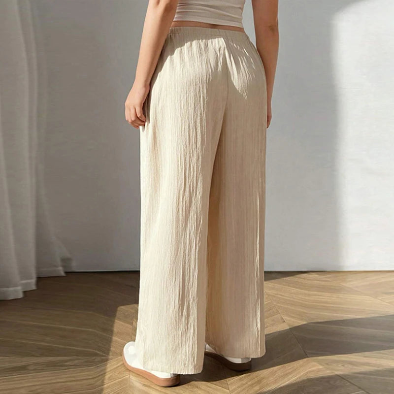 Women s Plus Size High Waisted Wide Leg Palazzo Pants with Elastic Waist and Side Pockets for Comfort and Style