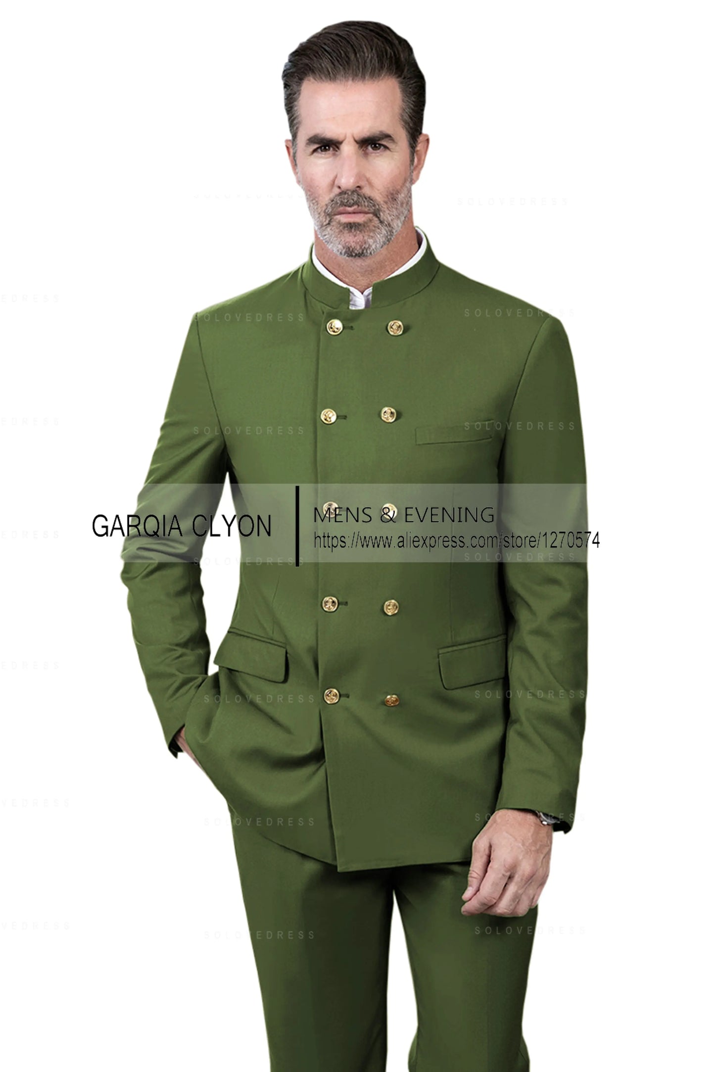 2 Piece Stand Collar Double-Breasted Chinese Style  Men's Suits With 3 Real Pocket Wedding SuitsTailored Fit (Blazer+Pants)