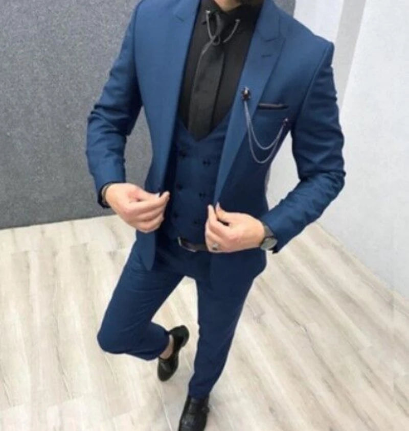 Solid Men Suits 3 Piece Formal Male Suits Fashion Clothing Set Jacket with Pants and Vest