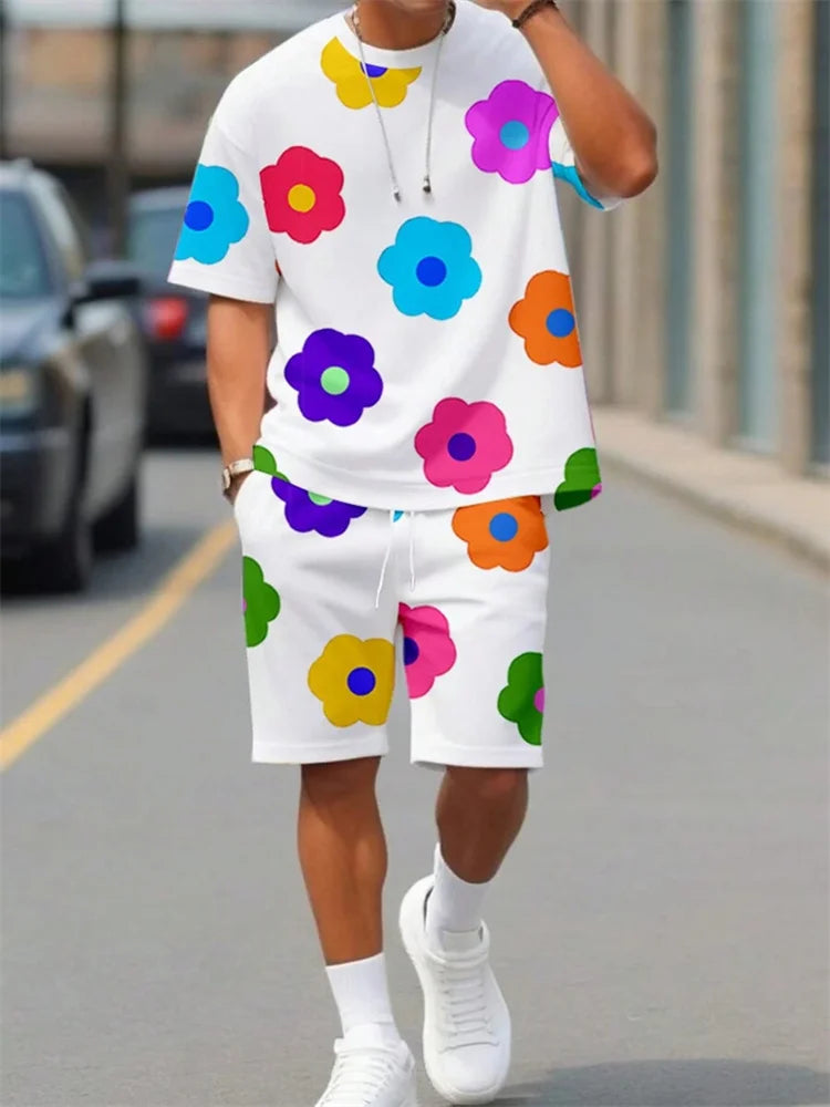 2 Piece Summer Casual Everyday Men's Short Sleeve Shorts Set Hawaiian Print Men's T-shirt Outdoor Sports Men's Beach Shorts