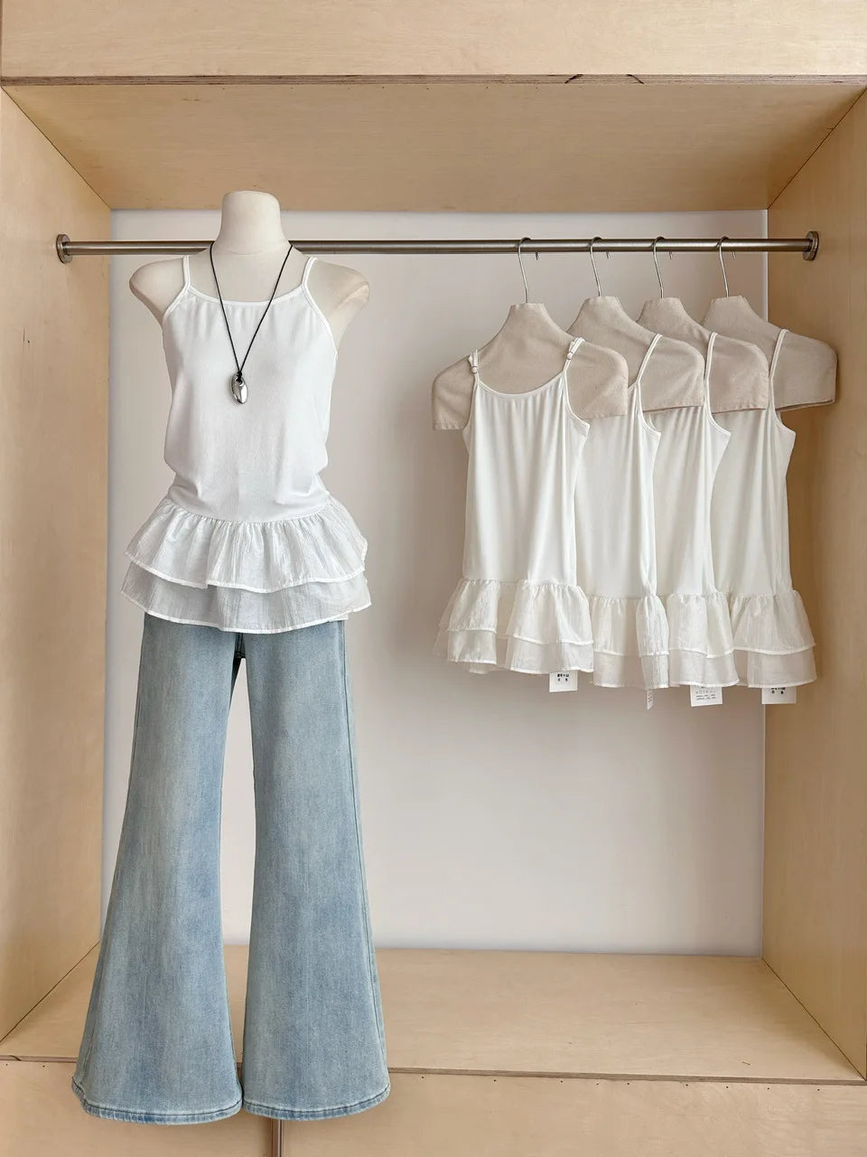 White Camisole Top for Women with Ruffle Double-layer Skirt Women Sleeveless Tank Top Splicing Slimming Strapless Base Vest Tee