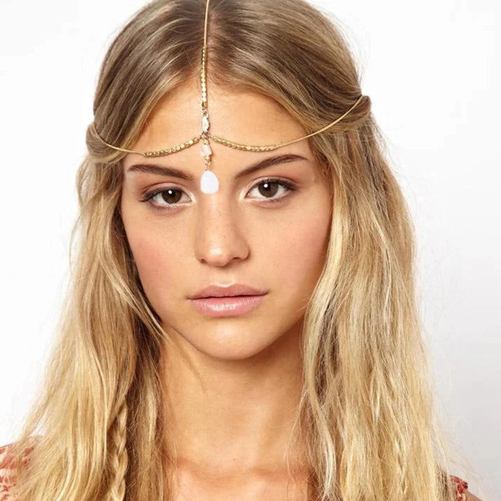 Fashion Bridal Wedding Hair Jewelry Accessories For Women Indian Boho Imitation Pearls Head Chain Head Piece Bijoux Femme