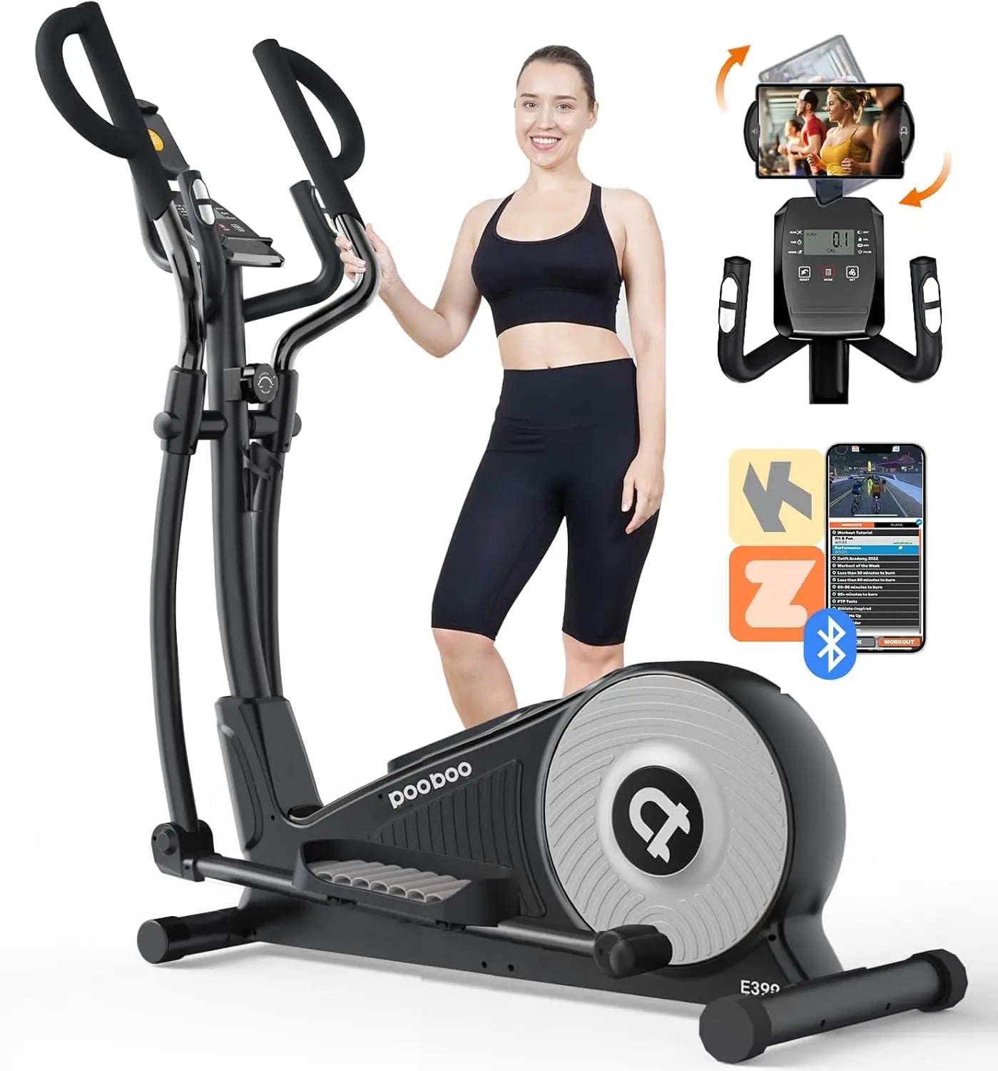 Elliptical Machine – Home Use, Hyper-Quiet Magnetic Drive, 16 Resistance Levels, 400 lbs Capacity – Orang