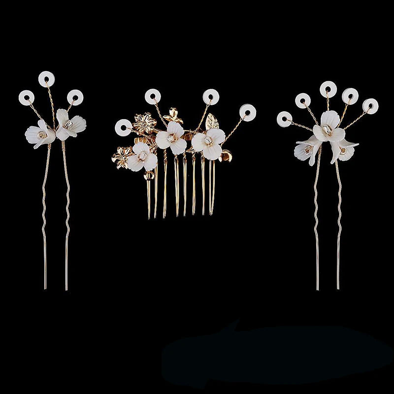 Luxury Pearls Flower Hair Comb Hair Pins Clips Set Cute Hair Fork Headpieces for Women Jewelry Gift Hair Accessory