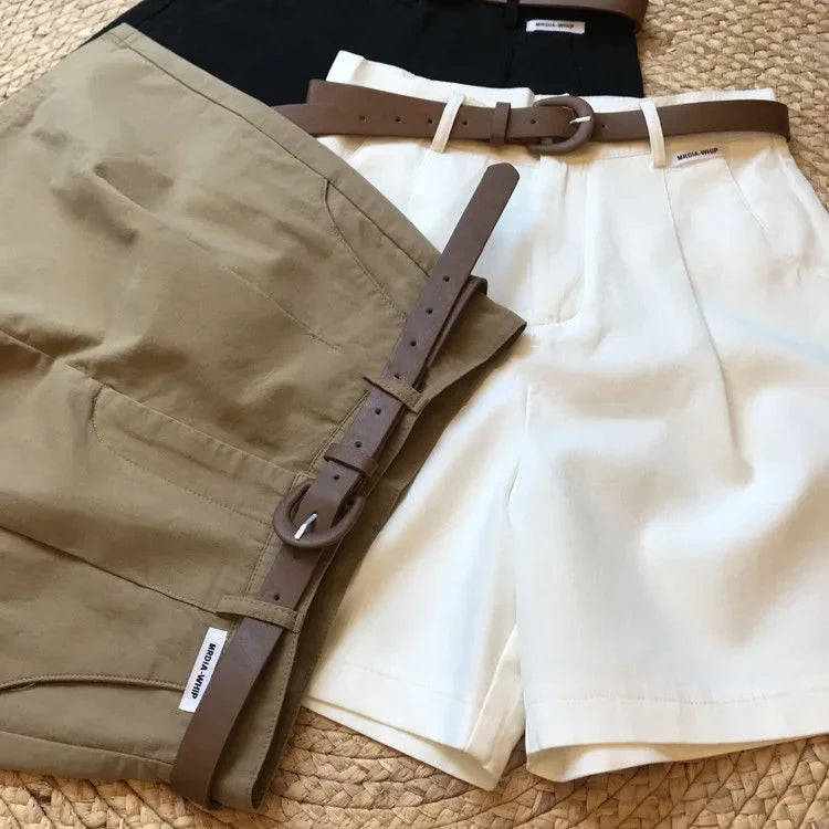 Wide Leg Shorts for Women Thin Cotton A Line Short Pants Office Classic Loose Casual Zipper Women‘s Shorts