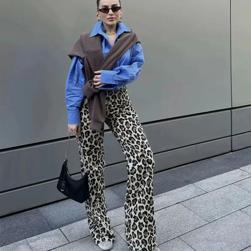 Vintage Leopard Pants Women High Waist Animal Print Baggy Pants Woman Streetwear Summer Wide Pants Retro Women's Trousers