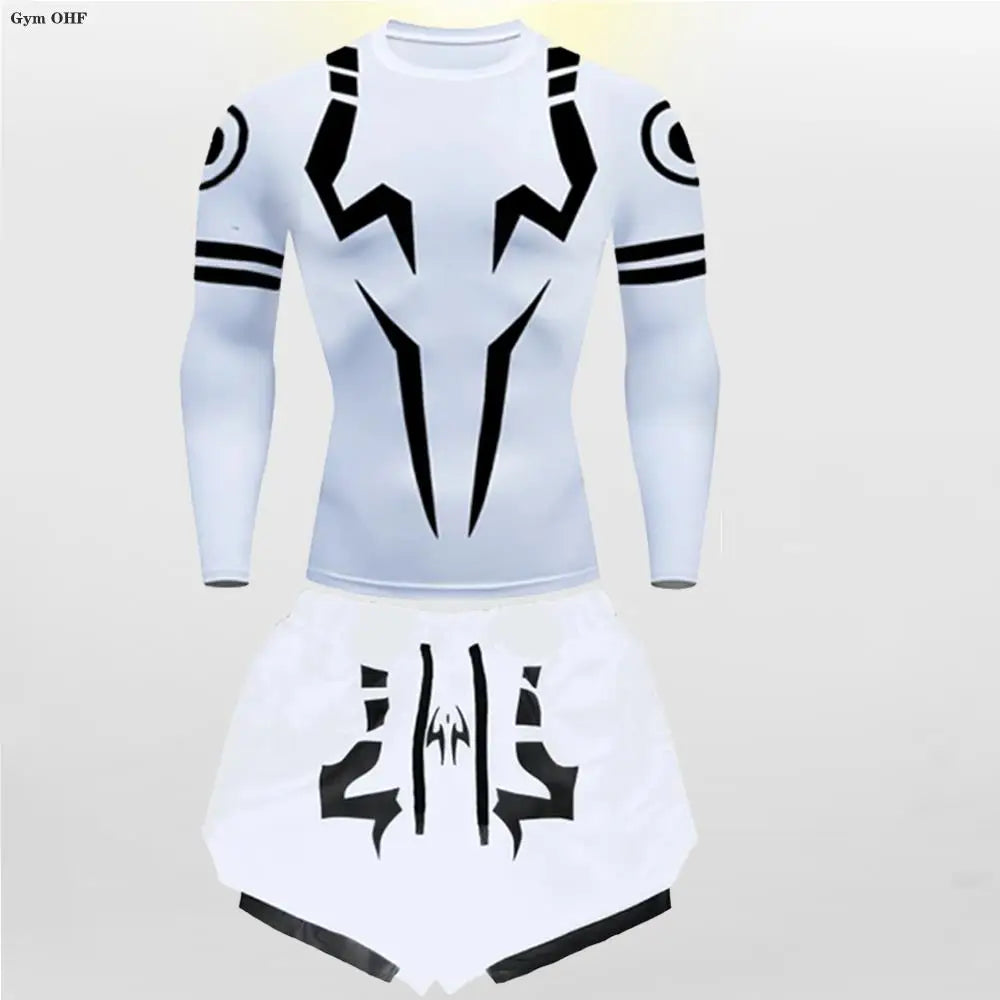 Jujutsu Kaisen Anime Compression T Shirt Suits Men's 2 In 1 Shorts Sport Running Jogging Gym Tracksuit Men Clothing Rashgard MMA
