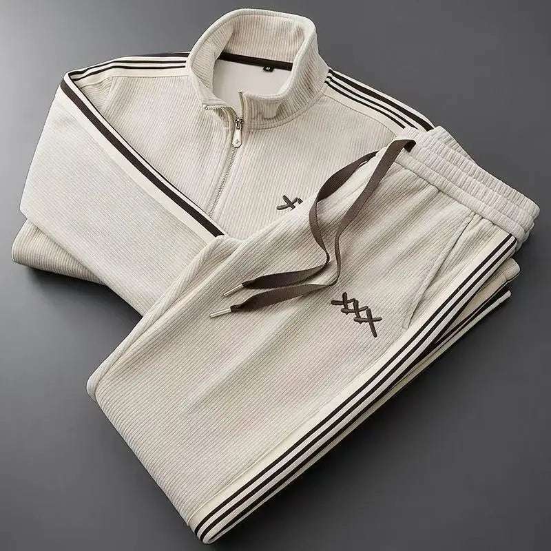 Autumn Winter warm sports Men Sets suit  zipper stand-up collar cardigan jacket straight leg sweatpants two-piece set
