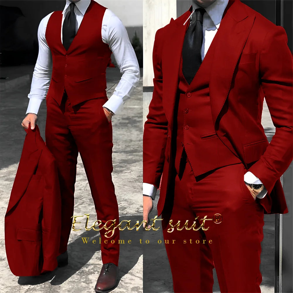 Men's business suit 3-piece set (jacket + vest + trousers) advanced custom men's office formal suit set