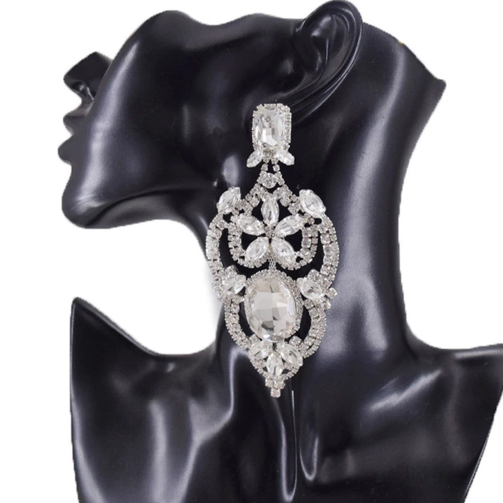 Rhinestone Flower Earrings  Trending Luxury  Accessories Statement Dangle Earrings Large Jewelry