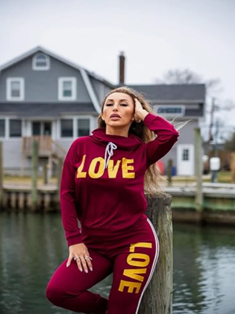 Women Two Piece  Round Neck Pullover Top with Long Pants Casual Outfit