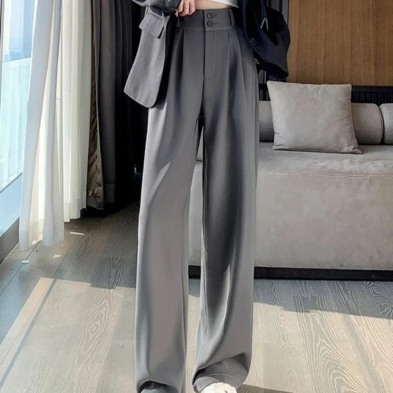 Elegant Wide Leg Pants Women's High Waist  Baggy Pants Office Ladies Fashion Loose Suit Trousers Streetwear
