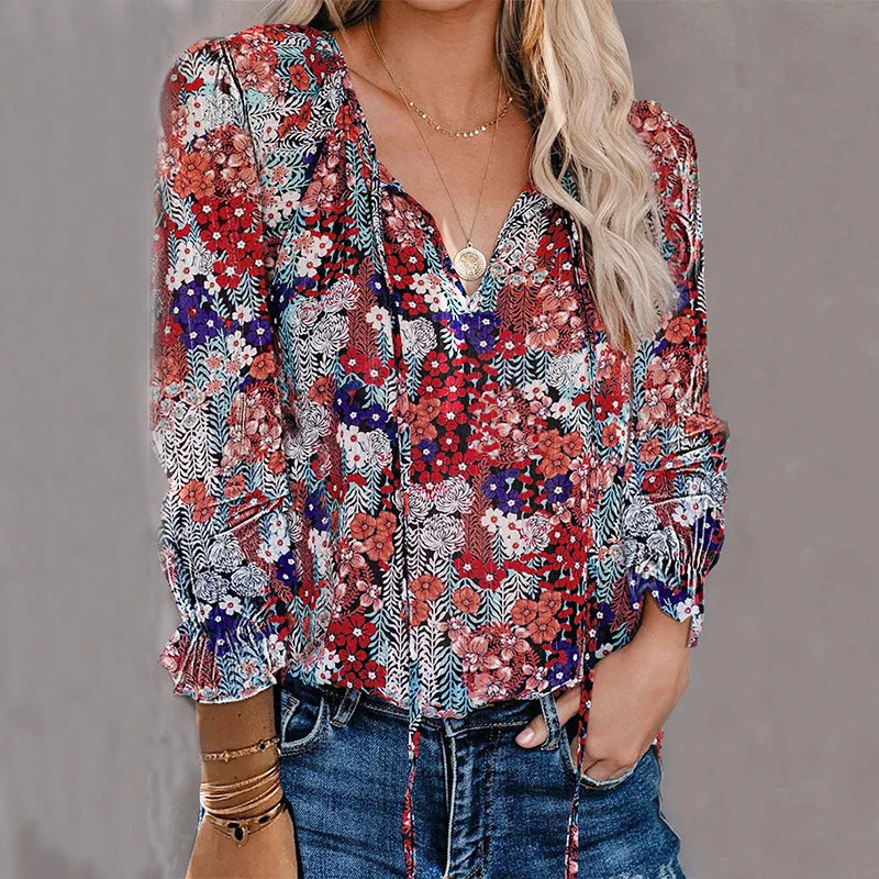 V Neck Lace Up Blouses
