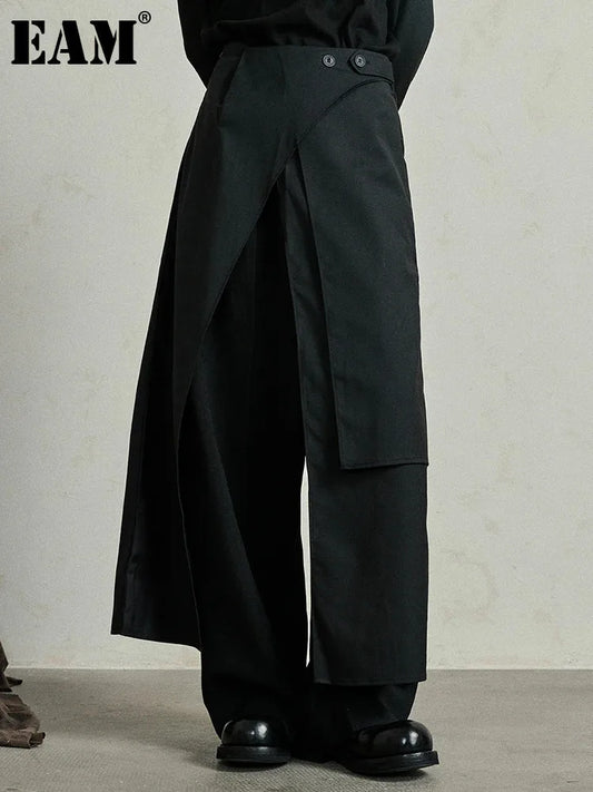 High Waist Black Irregular Slit Hem Layers Spliced Long Half-body Skirt